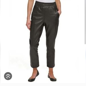 DKNY Women's Pants Faux Leather High Rise  Straight Leg Jeans Black Size…